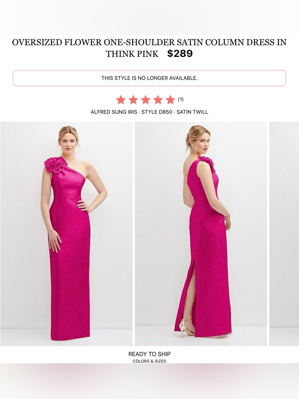 ALFRED SUNG One-Shoulder Satin Column Gown in Fuchsia